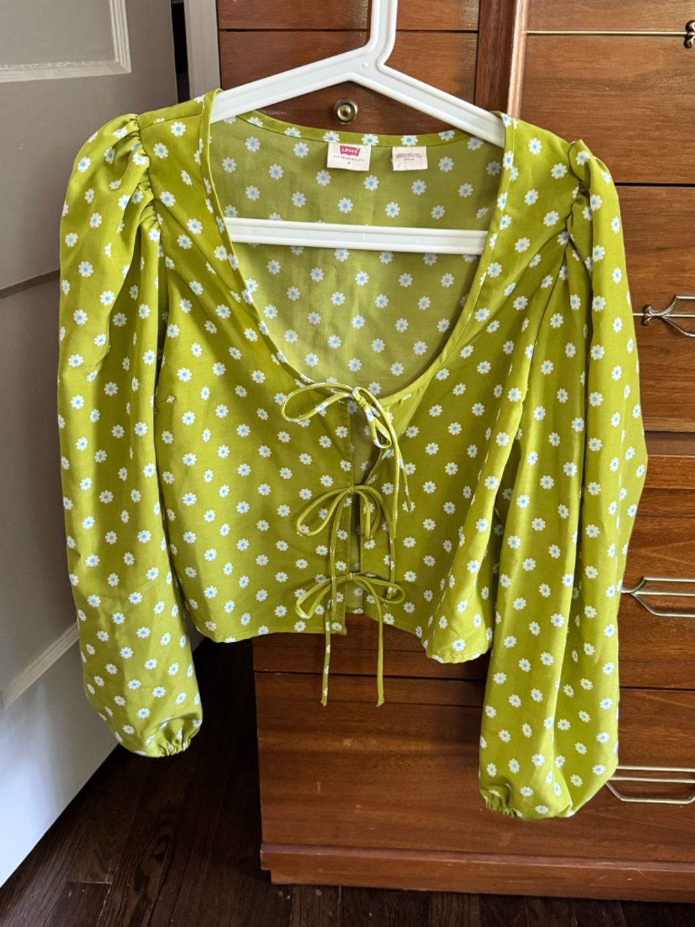 Levi Green Floral Tie-Front Blouse